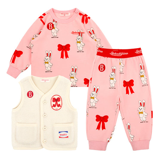 BEBE DE PINO 	All over ribbon bunny baby loungewear set