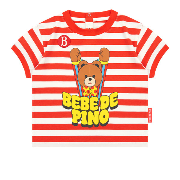BEBE DE PINO Groovy bear baby stripe short sleeve tee