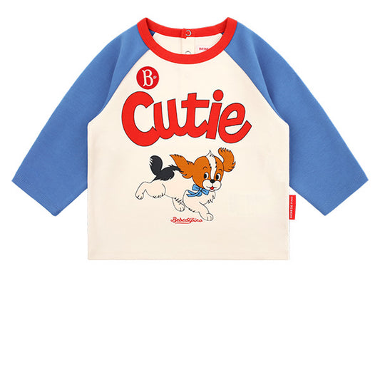 BEBE DE PINO Puppy baby raglan color block tee