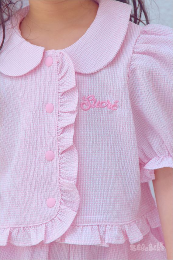 BEBEBEBE SUMMER cream rose check frill set