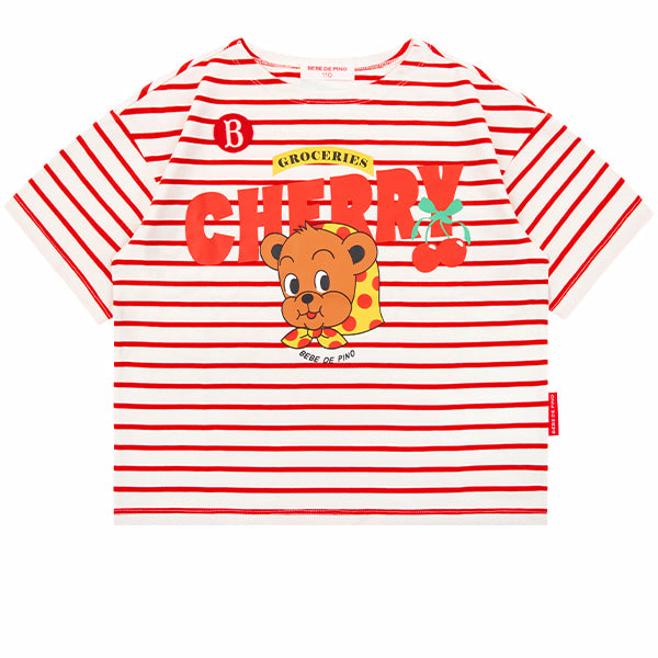 BEBE DE PINO Cherry bear boat neck stripe tee