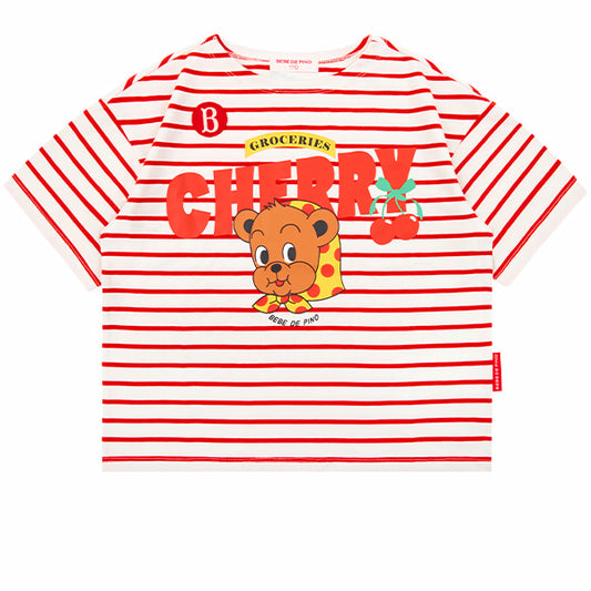 BEBE DE PINO Cherry bear boat neck stripe tee