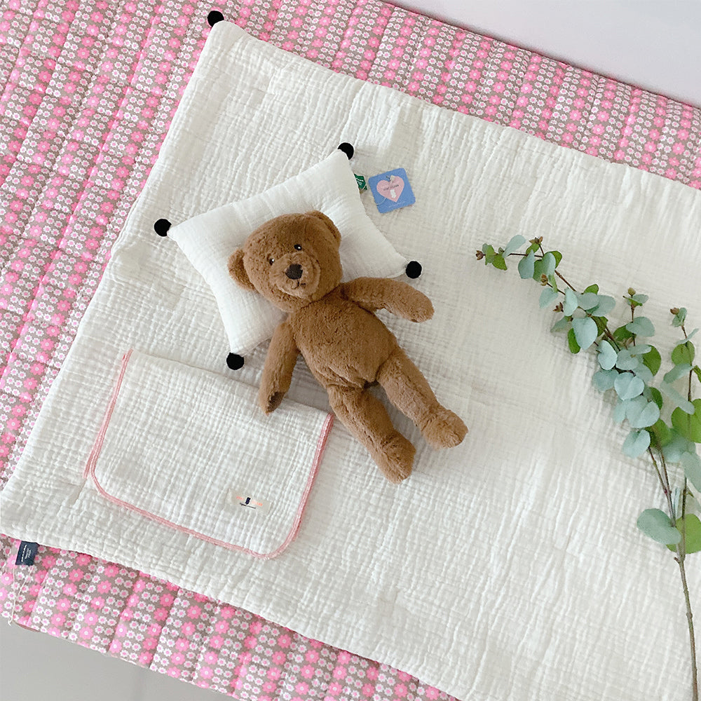 VERYISLAND Newborn Pompom Gauze Pillow Sheet Set