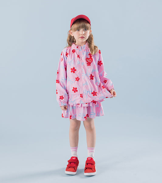 I LOVE J Ribbon flower shirring windbreaker jacket