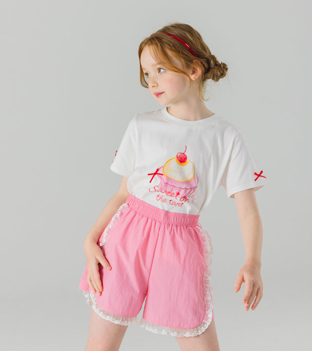 I LOVE J sweet dessert ribbon flutter sleeve top