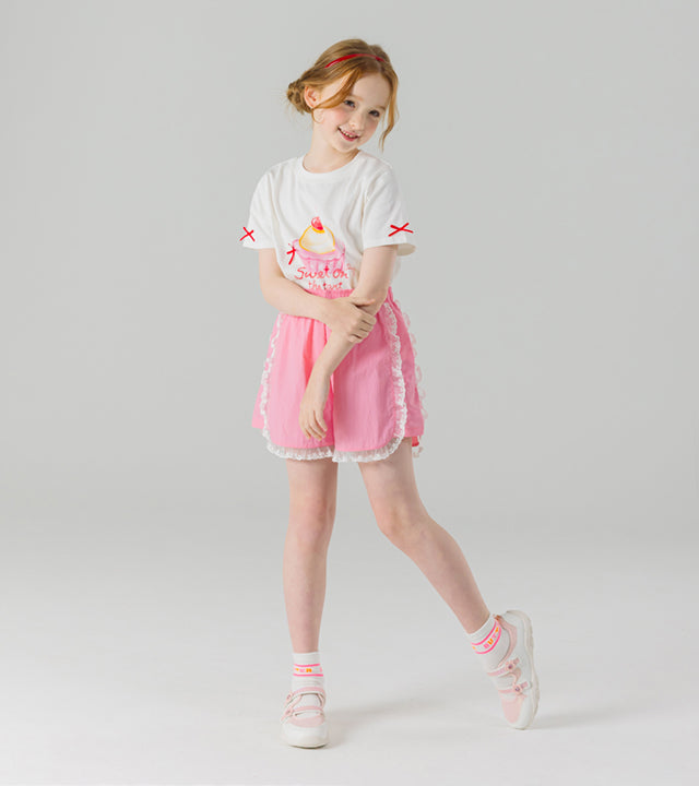 I LOVE J sweet dessert ribbon flutter sleeve top