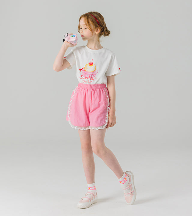 I LOVE J sweet dessert ribbon flutter sleeve top