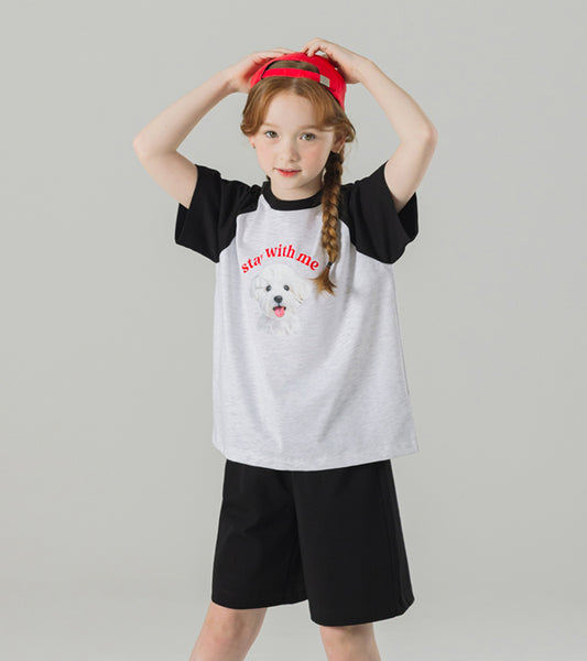 I LOVE J stay dog color-block 2pc set