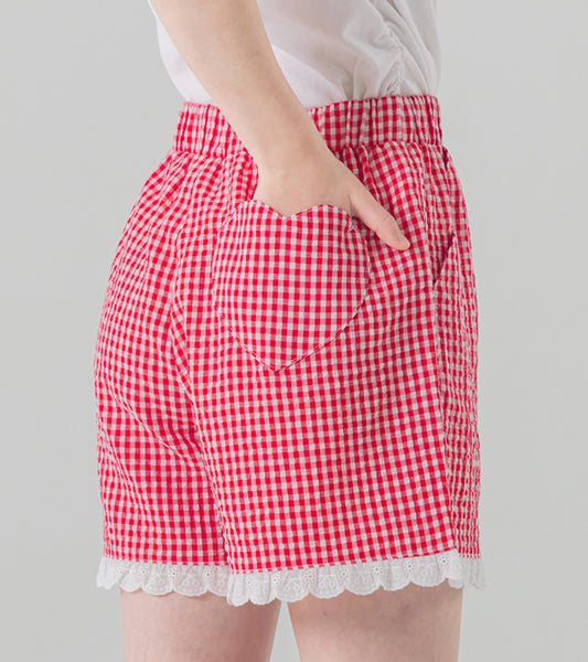 I LOVE J moncherry plaid shorts