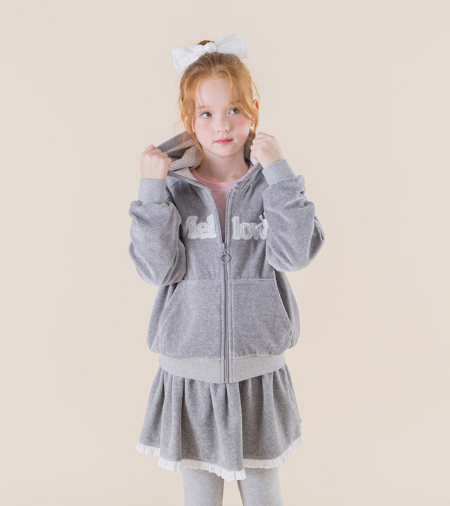 I LOVE J Mellow sweek velour hooded zip-up