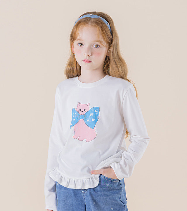 I LOVE J Heart dot cat shirred t-shirt