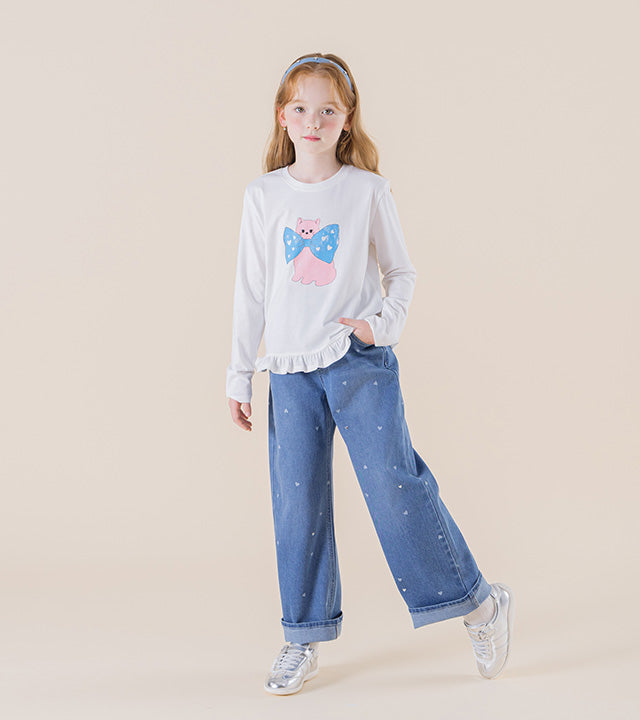 I LOVE J Heart dot cat shirred t-shirt