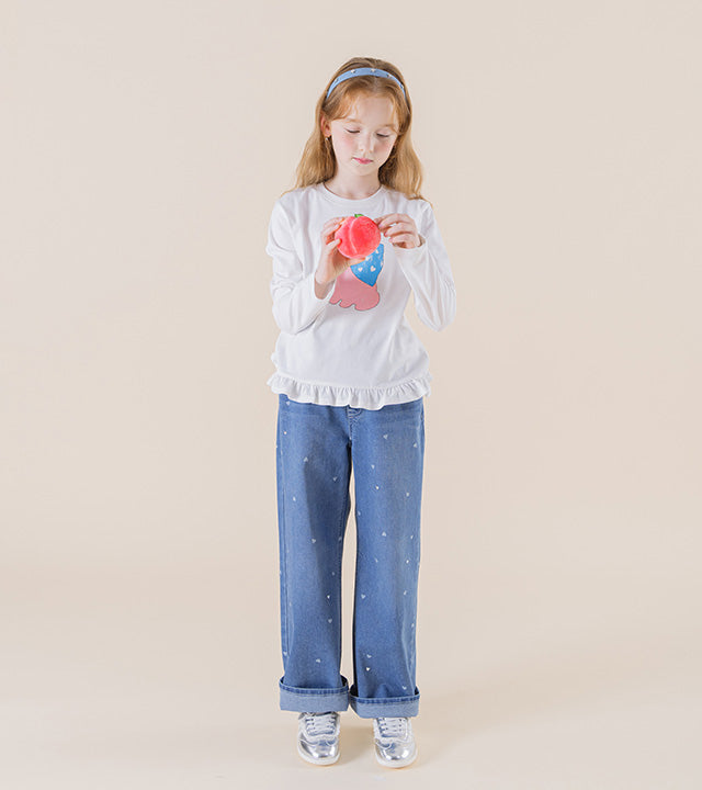 I LOVE J Heart dot cat shirred t-shirt