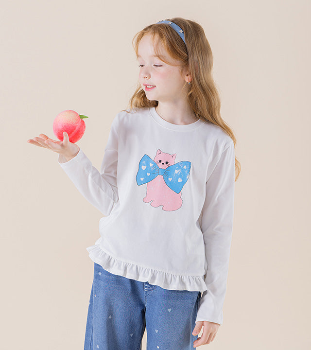 I LOVE J Heart dot cat shirred t-shirt