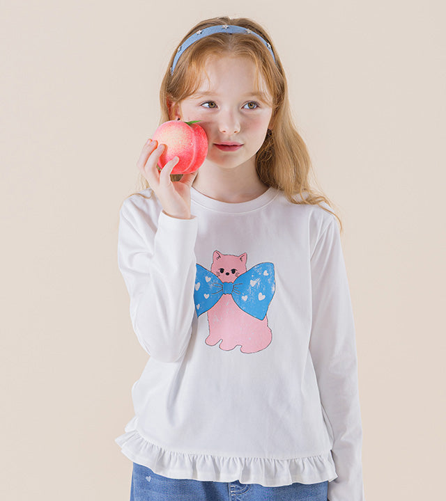 I LOVE J Heart dot cat shirred t-shirt