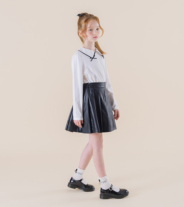 I LOVE J Kranit ribbon collar top