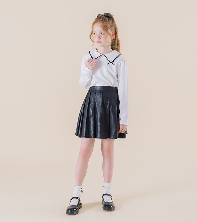 I LOVE J Kranit ribbon collar top