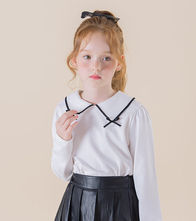 I LOVE J Kranit ribbon collar top