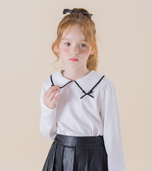 I LOVE J Kranit ribbon collar top