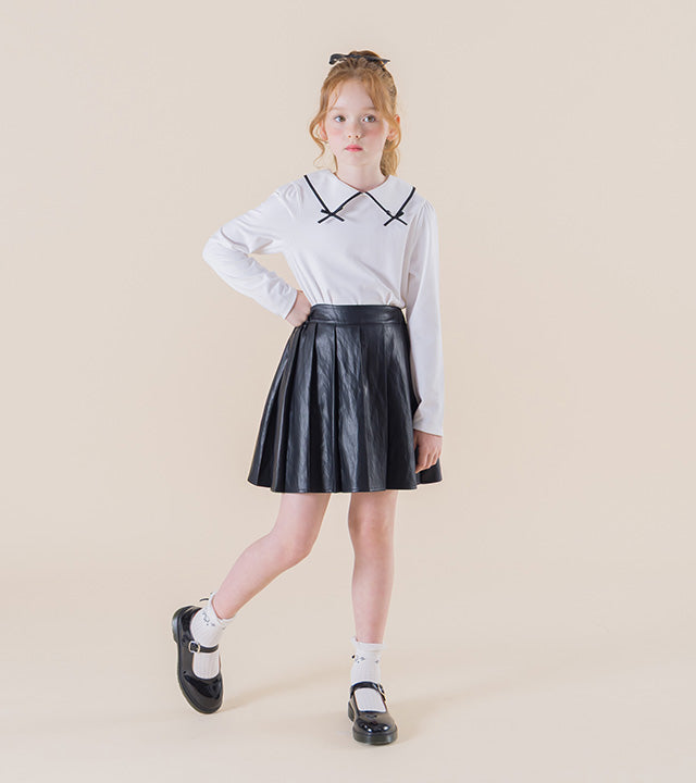 I LOVE J Kranit ribbon collar top