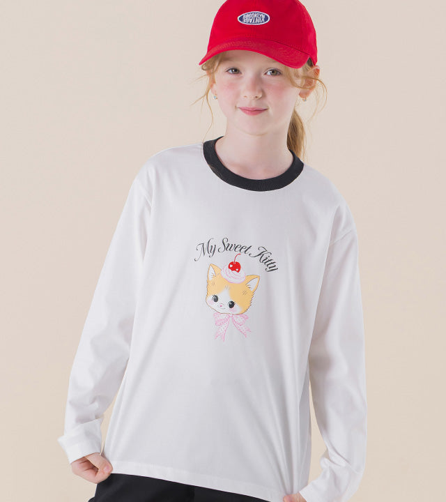 I LOVE J QP/My sweet kitty color-contrast single t-shirt