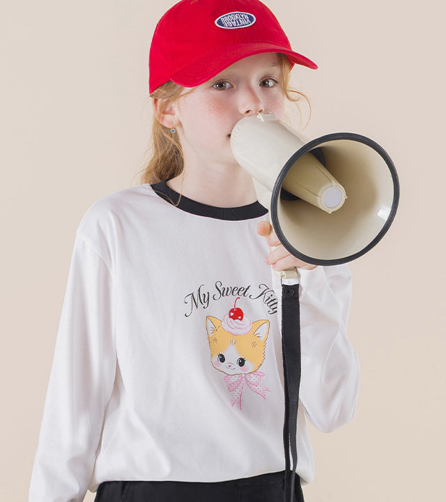 I LOVE J QP/My sweet kitty color-contrast single t-shirt