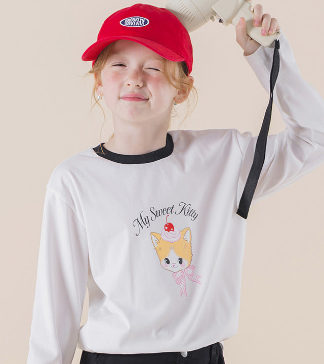 I LOVE J QP/My sweet kitty color-contrast single t-shirt
