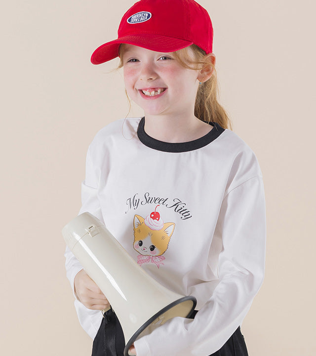 I LOVE J QP/My sweet kitty color-contrast single t-shirt