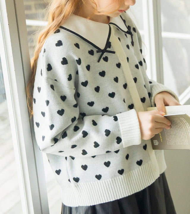 I LOVE J Neur cropped heart cardigan (Black)
