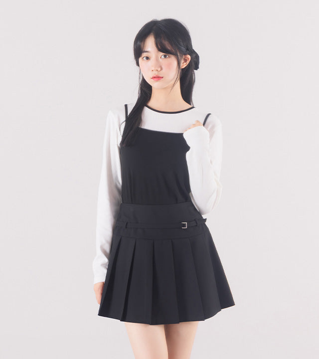 I LOVE J Lettery belt pleated skirt