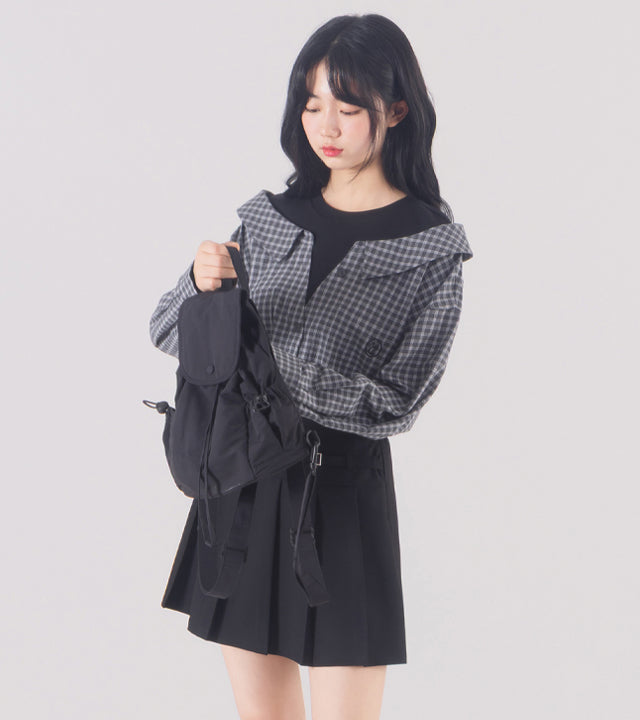 I LOVE J Lettery belt pleated skirt