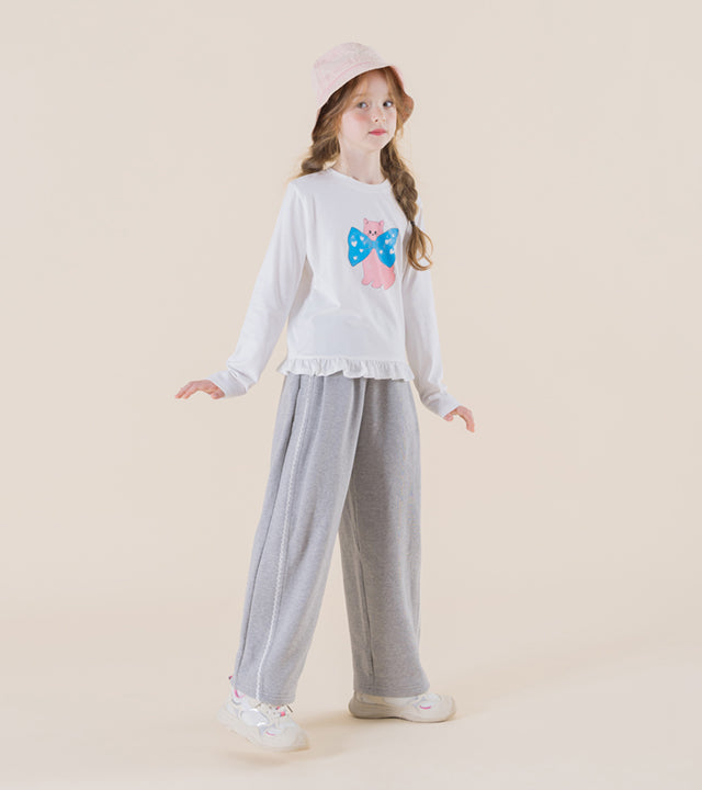 I LOVE J Heart dot cat shirred t-shirt