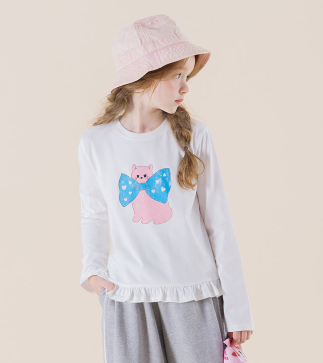 I LOVE J Heart dot cat shirred t-shirt