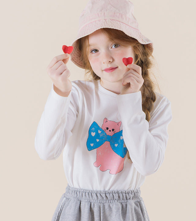 I LOVE J Heart dot cat shirred t-shirt