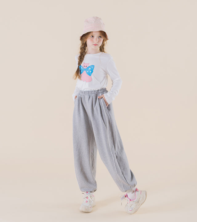I LOVE J Heart dot cat shirred t-shirt
