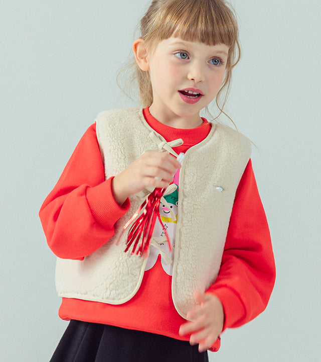 I LOVE J Ribbon point fleece vest