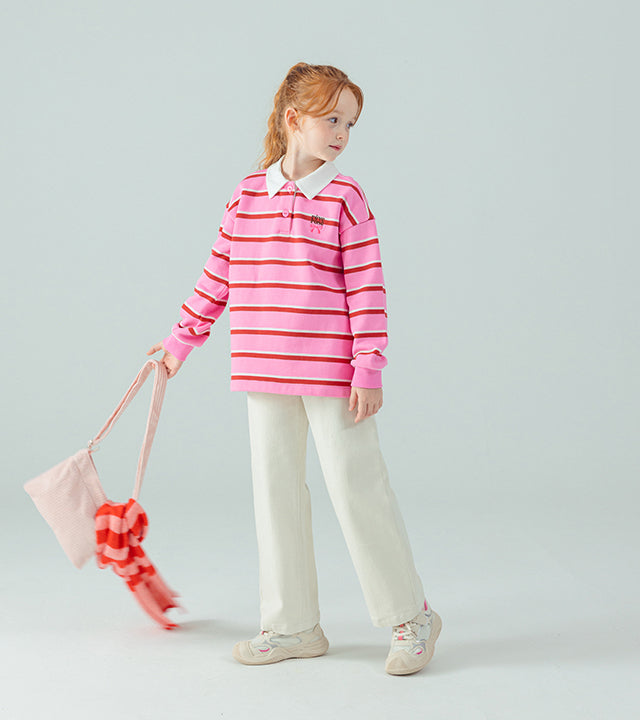 I LOVE J Collar fleece striped top