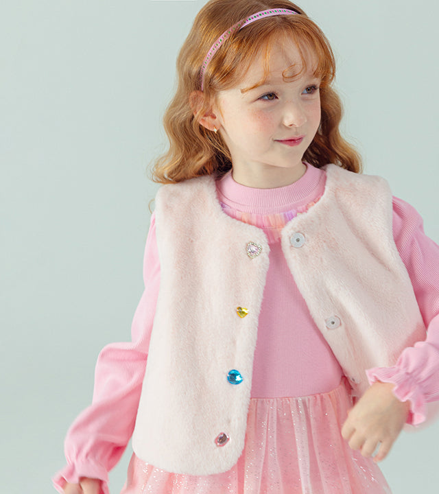 I LOVE J Stone button fur vest