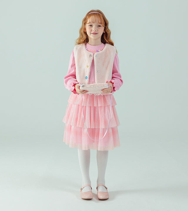 I LOVE J Stone button fur vest