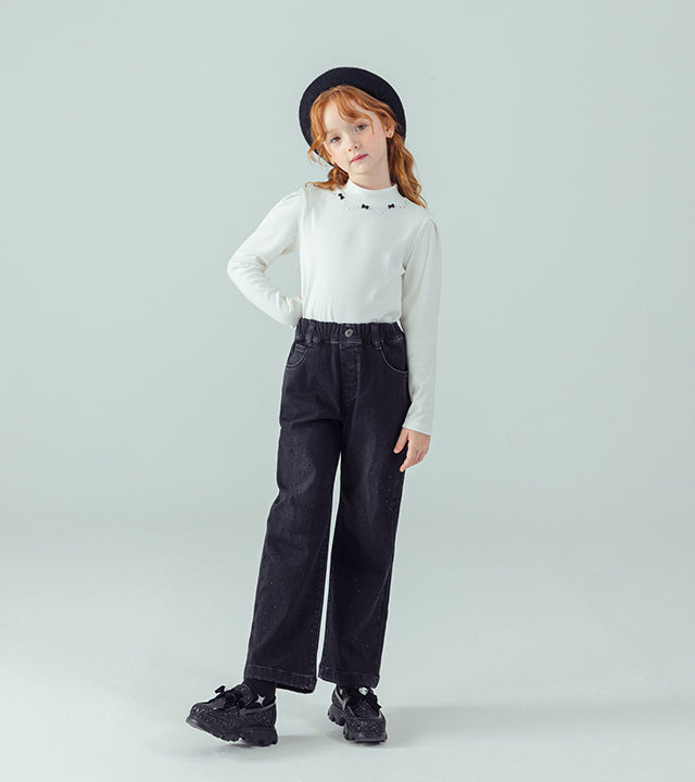 I LOVE J Ribbon stone point fleece top