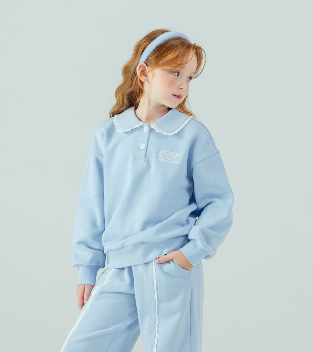 I LOVE J Lace collar fleece 2pc set