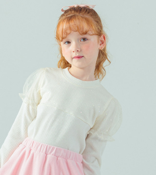 I LOVE J Shiny puff sleeve top