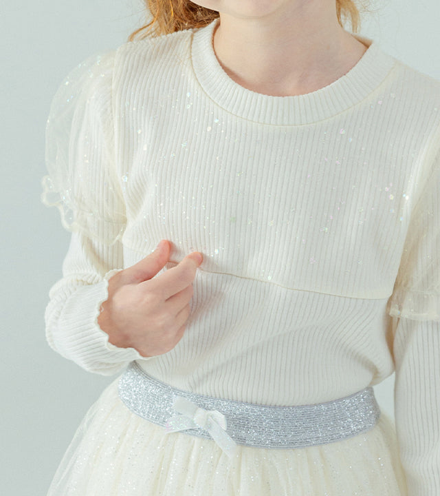 I LOVE J Shiny puff sleeve top