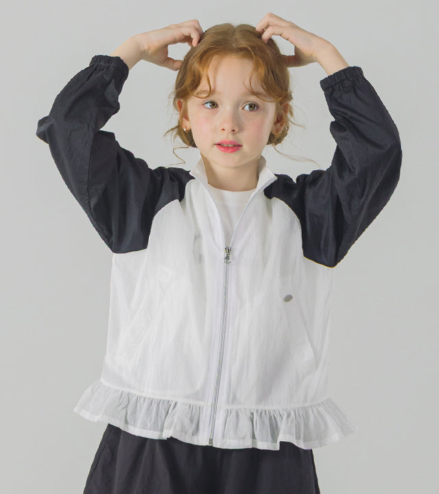 I LOVE J monget frill color-block windbreaker