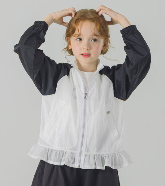 I LOVE J monget frill color-block windbreaker