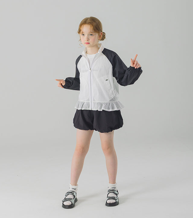 I LOVE J monget frill color-block windbreaker