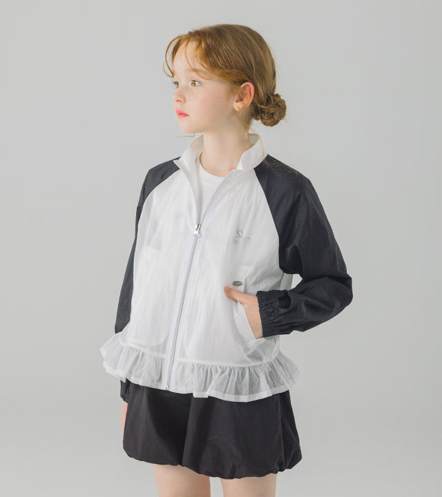 I LOVE J monget frill color-block windbreaker
