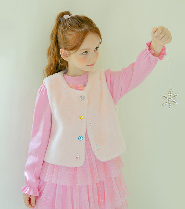 I LOVE J Stone button fur vest