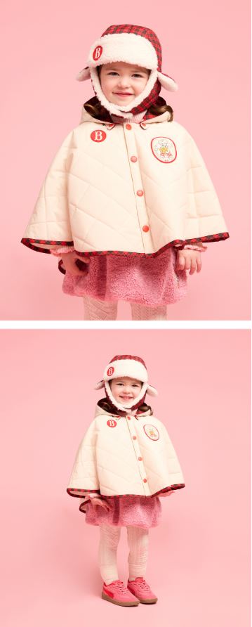 BEBE DE PINO Check baby quilted dumble fur flap hat