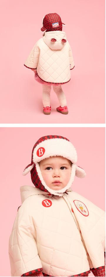 BEBE DE PINO Check baby quilted dumble fur flap hat